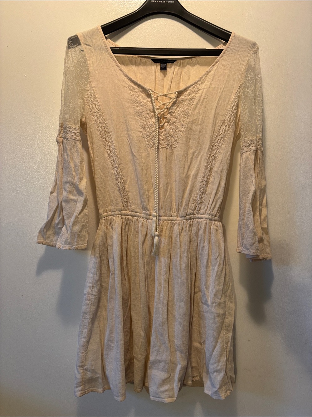 American Eagle Outfitters Cream Lace-Up Mini Dress